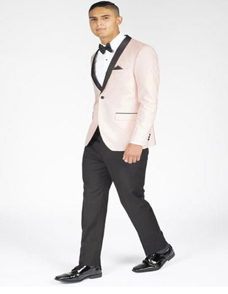 Mens Blush Pink One Button Shawl Lapel Single Breasted Suit 