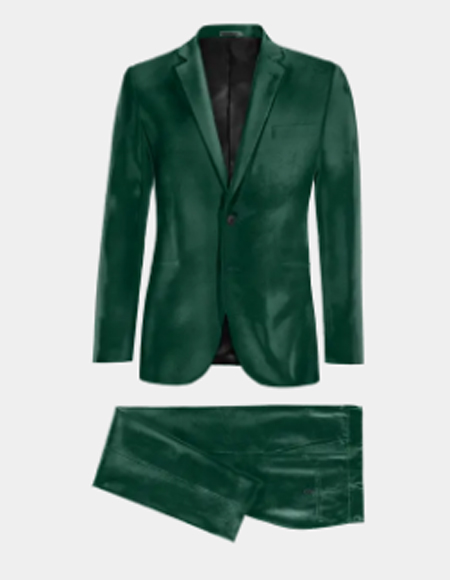 Mens Olive Green Single Breasted Notch Label 100% Cotton Velvet Suit