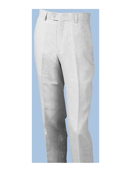 Inserch Linen Pants for Men White Flat Front P3110-02