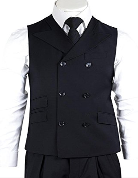 Mens Navy Six Button Wide leg Double Dreasted Vest