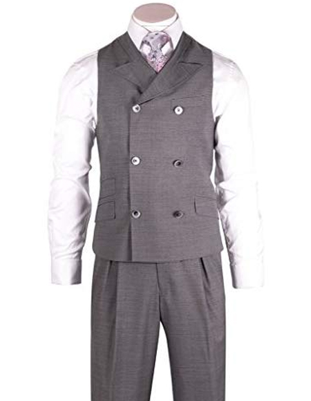 Mens Light Gray 6-Button Double Dreasted Vest