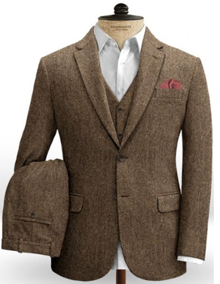 Tweed 3 Piece Suit - Tweed Wedding Suit Mens Tweed Suit Mens Rust Single Vent Two Welted Back Pockets on Trousers