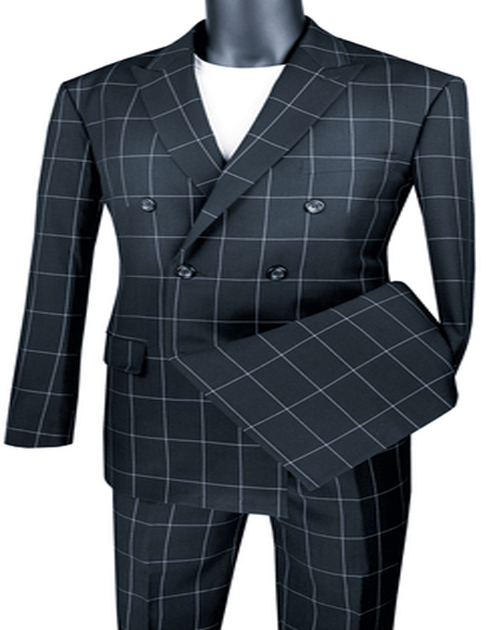 Double Breasted Suit Modern Fit Black Windowpane MDW-1