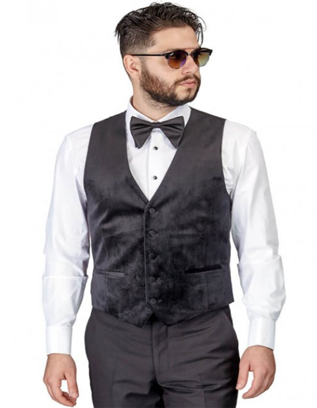 Black Slim Fit Velvet Modern Dress Vest for Men - 3 Piece Suit For Men - Three piece suit