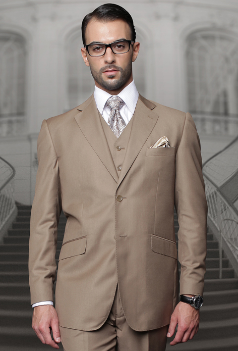 Mens Single Breasted Notch Lapel Brown Suit