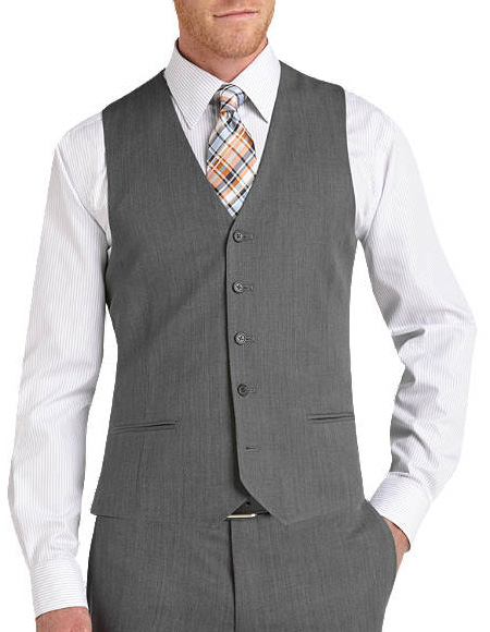 Five Button Besom pocket mens Slim Fit Suit Separates Vest Medium Gray