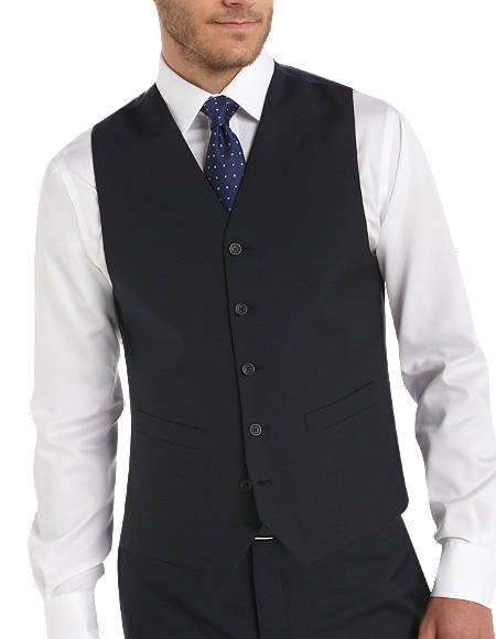 Five Button Besom pocket mens Platinum Suit Separates Vest Navy Sharkskin