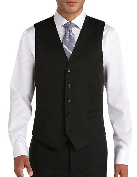 Five Button Besom pocket mens Black Modern Fit Suit Separates Vest