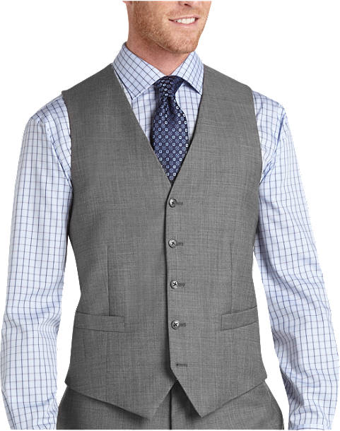 Five Button Besom pocket mens Gray Sharkskin Modern Fit Suit Separate Vest