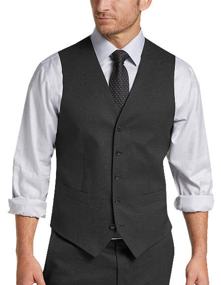 Five Button Besom pocket mens Charcoal Tic Modern Fit Suit Separates Vest