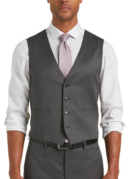 Gray Five Button Besom pocket mens Modern Fit Suit Separates Vest