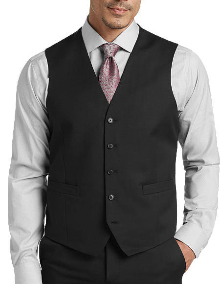 Black  Five Button Besom pocket mens Modern Fit Suit Separates Vest