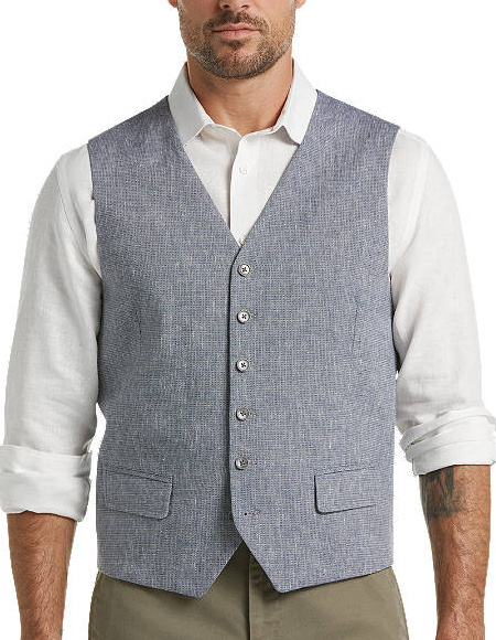 Five Button Flap pocket mens Blue Linen Suit Separates Vest