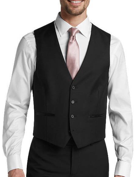 Four Button Besom pocket mens Black Slim Fit Suit Separates Tuxedo Vest