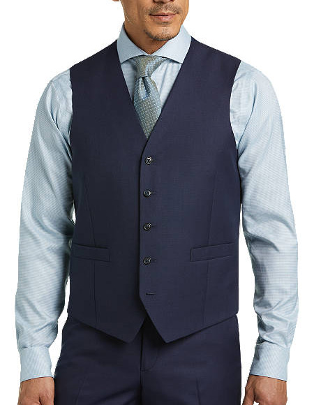 Five Button Besom pocket mens Blue Modern Fit Suit Separates Vest