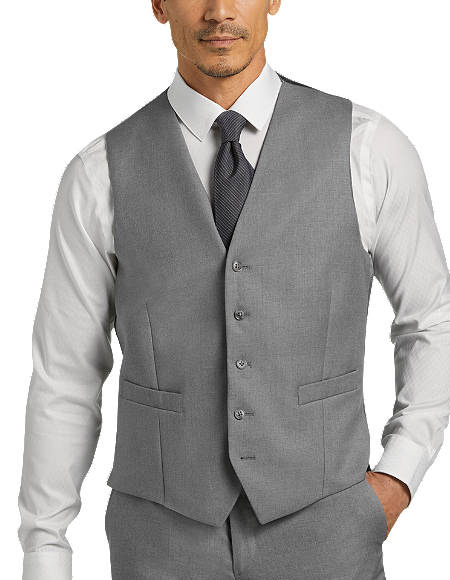 Five Button Besom pocket mens Light Gray Modern Fit Suit Separates Vest
