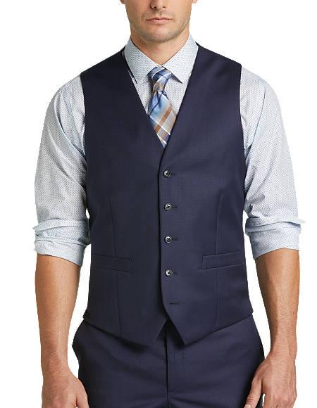 Five Button Blue Slim Fit Suit Separates Vest
