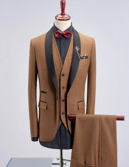 Men's Khaki - Latte - Bronze - Light Brown Shawl Lapel Tuxedos Suit - Wedding Tuxedo