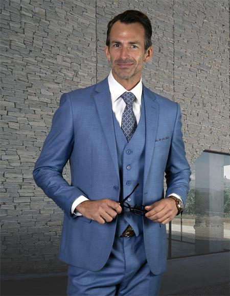 Two Button Ultra Slim Fit Prom Suit / Wedding Suit In Steel Blue
