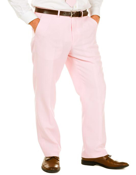 Mens 100% Polyster Fabric Dress Slacks  Slim Fit Pink Pants
