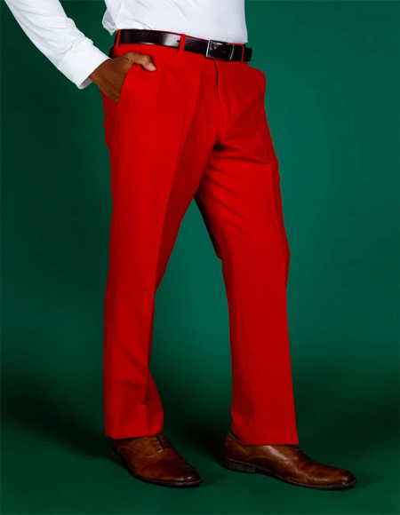 Mens 100% Polyster Fabric Dress Slacks  Slim Fit Red Pants