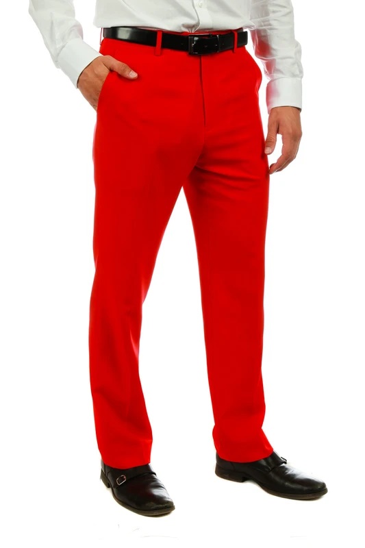 Mens Red 100% Polyster Fabric Dress Slacks Slim Fit Pants