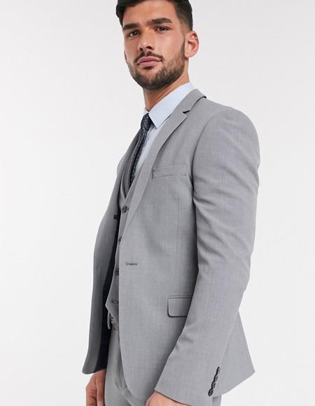 Extra Slim Fit Suit Gray Shorter Sleeve Jacket for Men - 3 Piece Suit For Men - Three piece suit