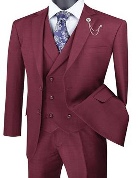 Mens Burgundy Plaid Pattern Two Flap Front Pockets Suit