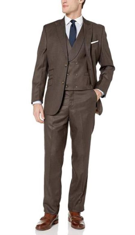 Mens Brown Fully Lined Dual Side vents Double Breasted Suit - 3 Piece Suit For Men - Three piece suit - Wool