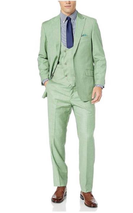 Mens Green Fully Lined Hook-and-Button Double Breasted Suit - 3 Piece Suit For Men - Three piece suit