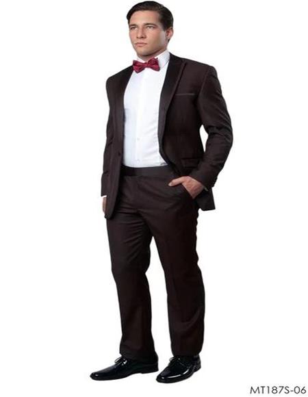 Mens One Button Single Breasted Vested Brown Tuxedo Suit
