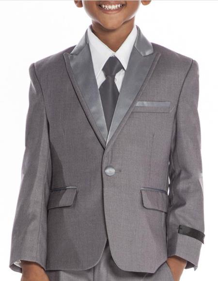 Boys Grey Tuxedo 3 -Piece Set for Kids Teen Children - Ring Bearer - Wedding - High Fashion