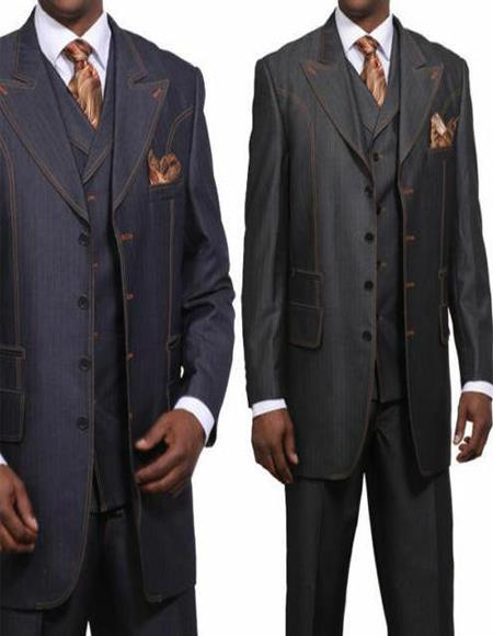 Black ~ Navy Peak Lapel Big And Tall Mens Suit