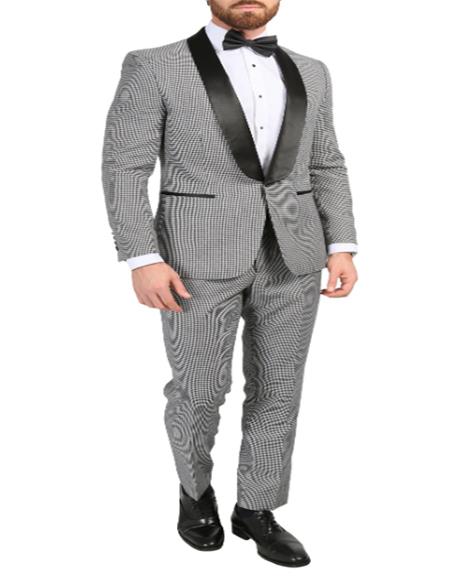Mens Gray Shawl Lapel Single-Button Style Suit