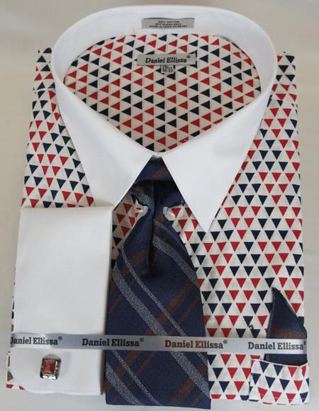 Red and Blue Triangle pattern Colorful Mens Dress Shirt