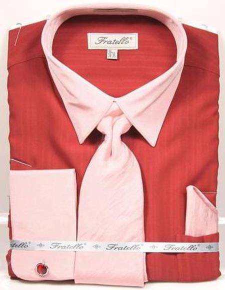 Mens Fashion Dress Shirts and Ties Brick Red Dress Shirt and Tie Set