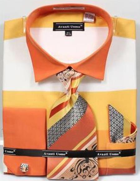 Mens Fashion Dress Shirts and Ties Mens Yellow Rugby Stripe Dress Shirt Set - Striped Dress Shirt - Mens Pinstripe Dress Shirt