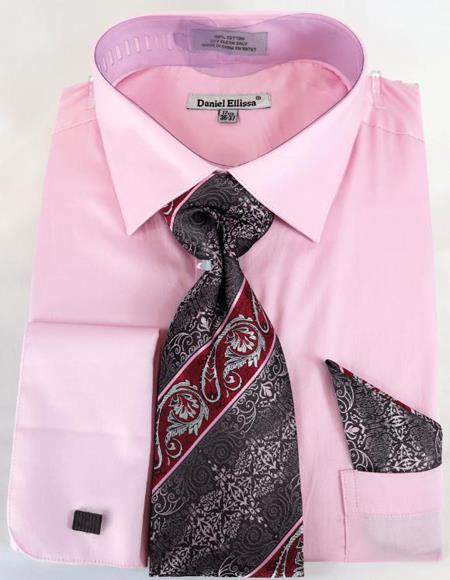 Mens Fashion Dress Shirts and Ties Pink Colorful Mens Dress Shirt