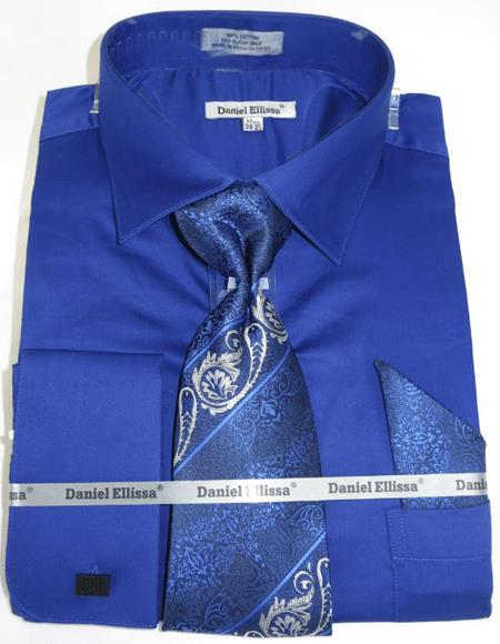 Mens Fashion Dress Shirts and Ties French Blue Colorful Mens Dress Shirt