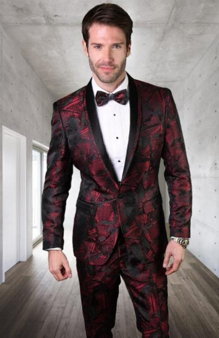 Mens Burgundy Ultra Slim Fit Prom Suit or Wedding Suit
