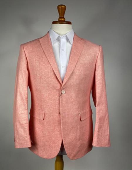 Peach - Coral Mens Colorful Summer Suit (Jacket) - Pastel Outfits Male - Pastel Suit-Mens Linen Suit