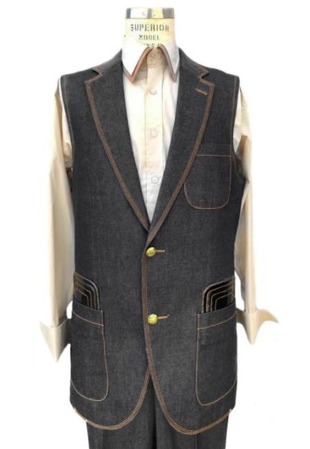 Mens Sleeveless Suit Denim Suit Vest and Pants Set Combination - Mens Denim 2 piece Set - Lapel Vest - Mens Vest With Lapels