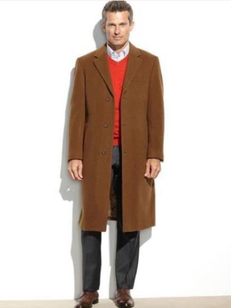 Mens Topcoat Mens Light Brown - Coffee - Vecuna Single Breasted Overcoat