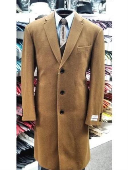 Mens Topcoat Mens Light brown Three Button Cuff Link Suit