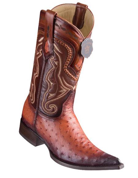 Los Altos Boots Ostrich Faded Cognac Pointed Toe Cowboy Boots - Botas De Avestruz