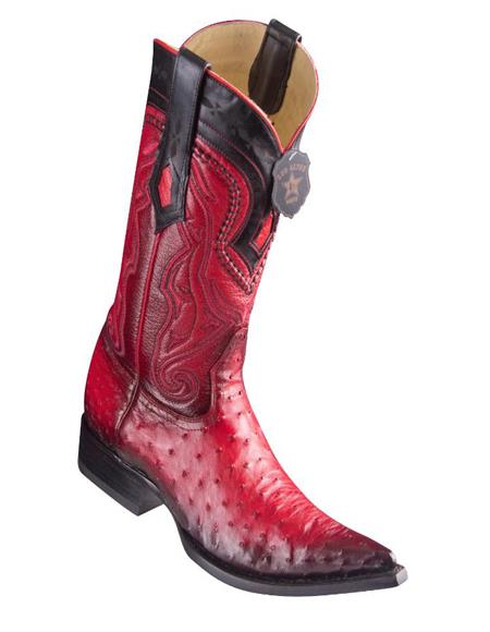 Los Altos Boots Ostrich Faded Red Pointed Toe Cowboy Boots - Botas De Avestruz