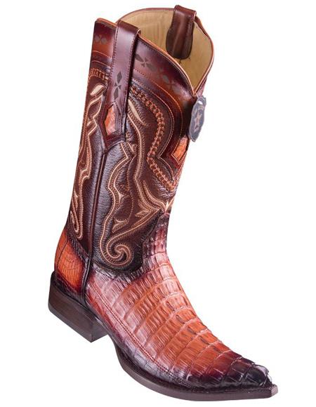Los Altos Boots Caiman Tail Faded Cognac Pointed Toe Cowboy Boots