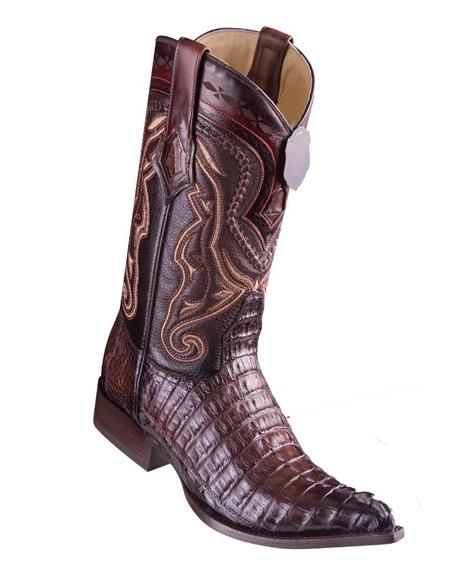 Los Altos Boots Caiman Tail Faded Brown Pointed Toe Cowboy Boots