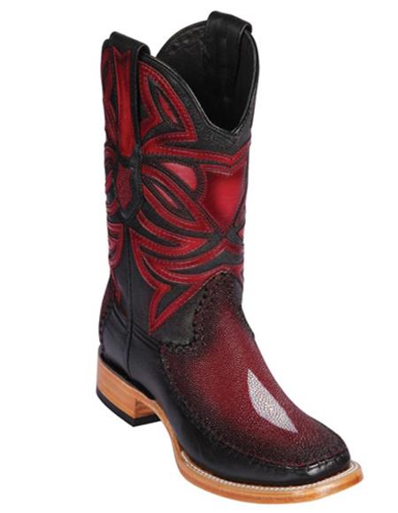 Los Altos Boots Single Stone Stingray and Deer Faded Burgund