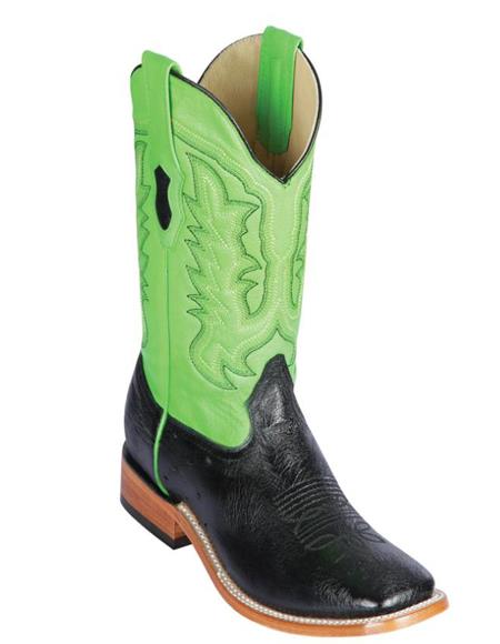 Los Altos Boots Smooth Ostrich Cowboy Boots Black/Green - Botas De Avestruz